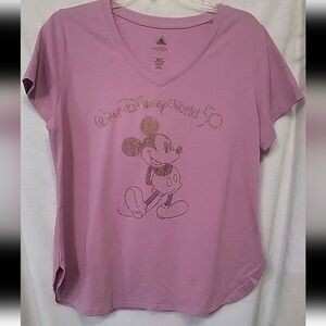 Disney World 50th Anniversary Mickey Short Sleeve Shirt Powder Pink Large
